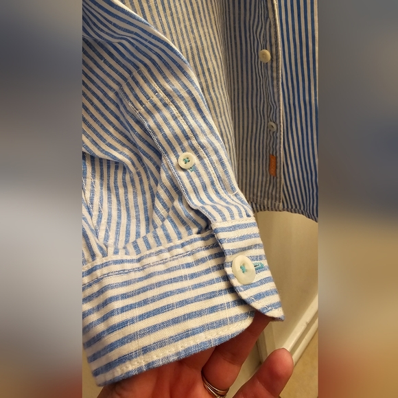 Tommy Bahama Relaxed Linen Blue Striped Men's Shirt Size Large NWT - Picture 9 of 13
